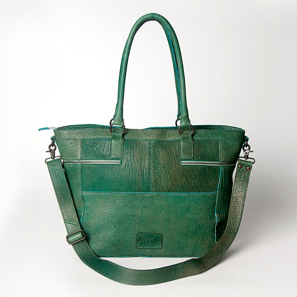 Never Mind Tote Vintage Handmade Genuine Cowhide Leather