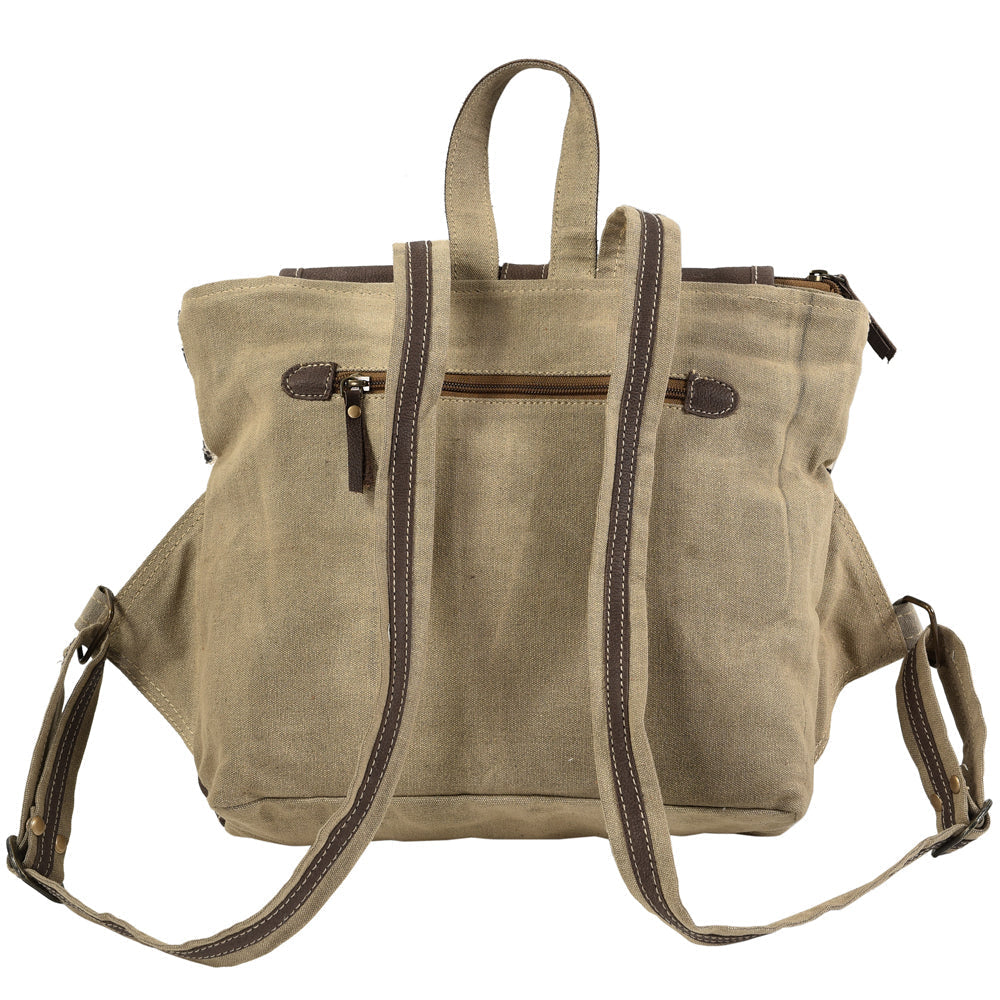 Ohlay Backpack Upcycled Canvas Genuine Leather