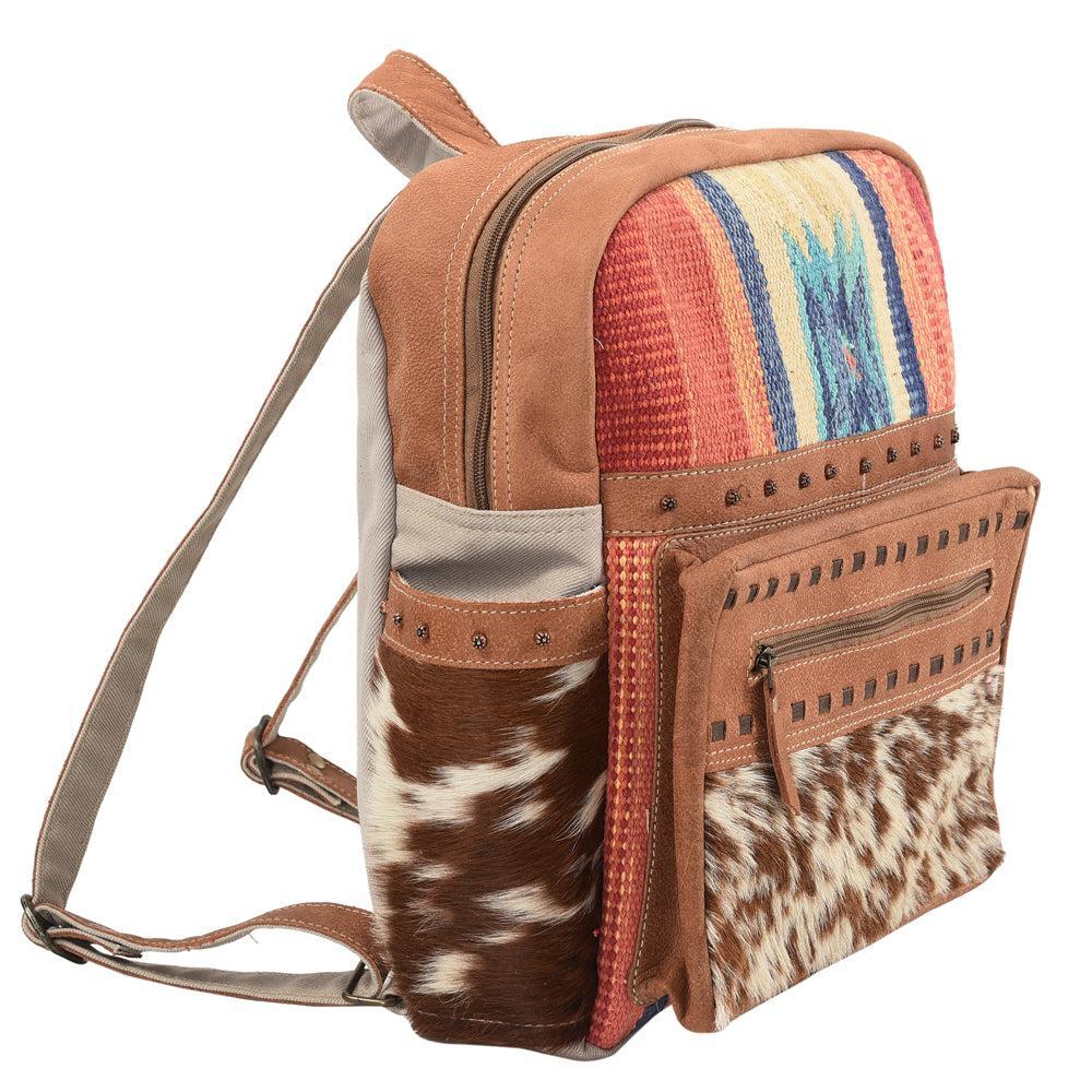 OHLAY Upcycled Canvas Hair-On Leather Backpack