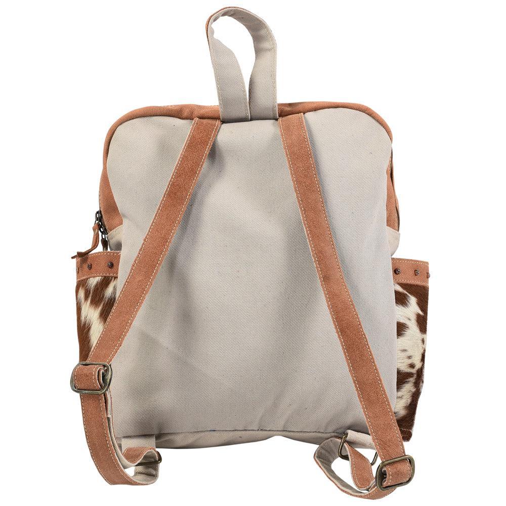 OHLAY Upcycled Canvas Hair-On Leather Backpack