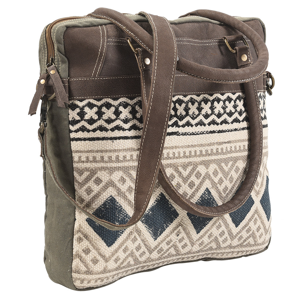 OHLAY Upcycled Wool Canvas Genuine Leather Tote