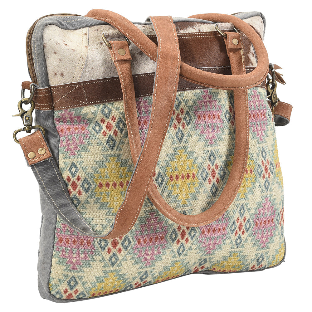 OHLAY Upcycled Wool Canvas Hair-On Genuine Leather Tote