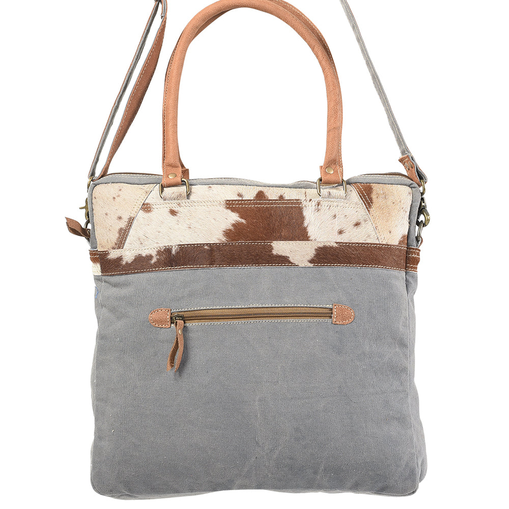 OHLAY Upcycled Wool Canvas Hair-On Genuine Leather Tote