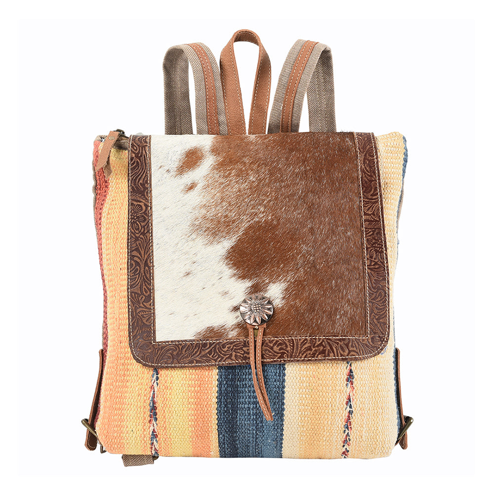 Ohlay Backpack Hand Tooled Upcycled Canvas Hair-On Genuine Leather