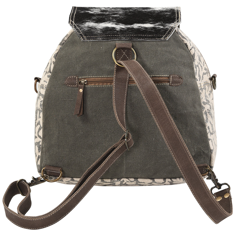 OHLAY Upcycled Canvas Hair-On Leather Backpack