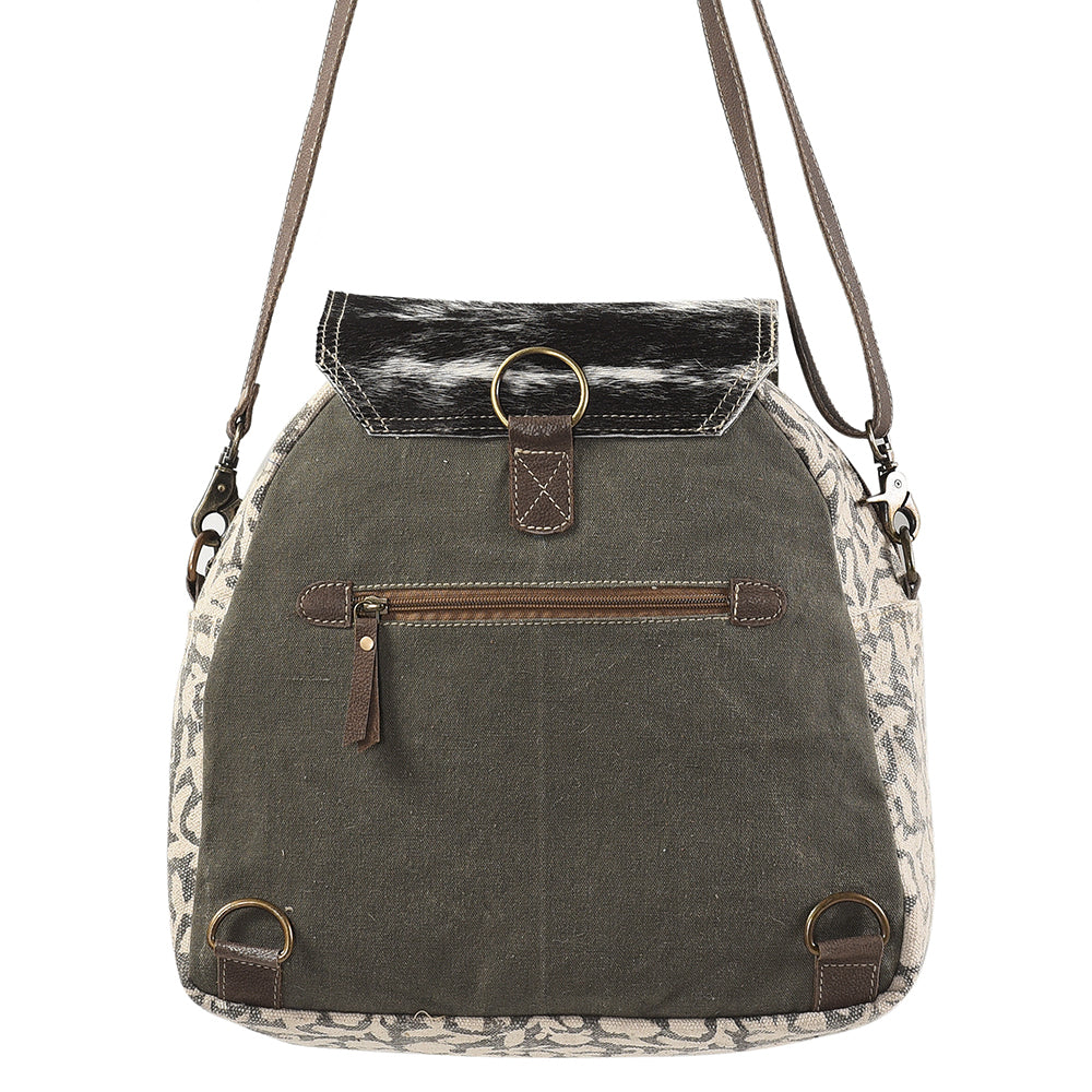 OHLAY Upcycled Canvas Hair-On Leather Backpack