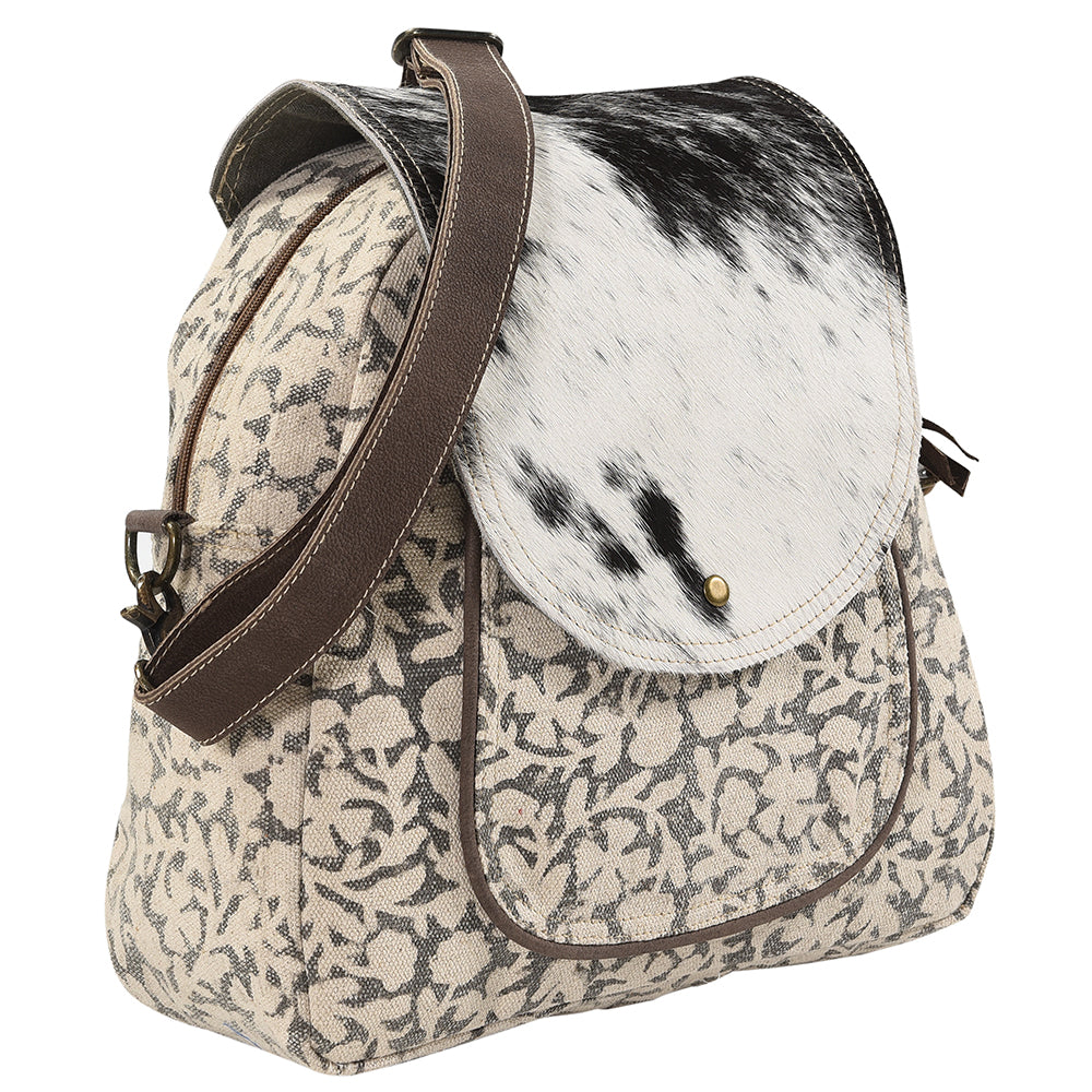 OHLAY Upcycled Canvas Hair-On Leather Backpack