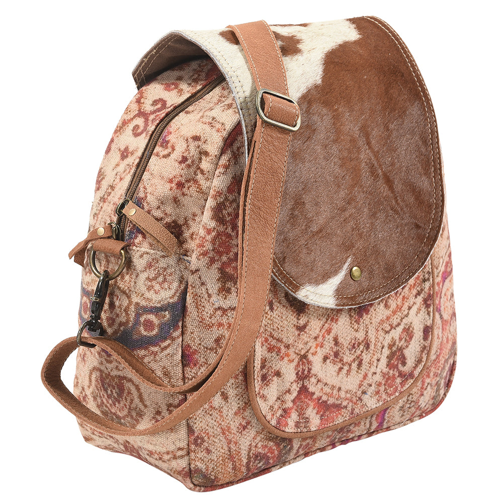 OHLAY Upcycled Canvas Hair-On Leather Backpack