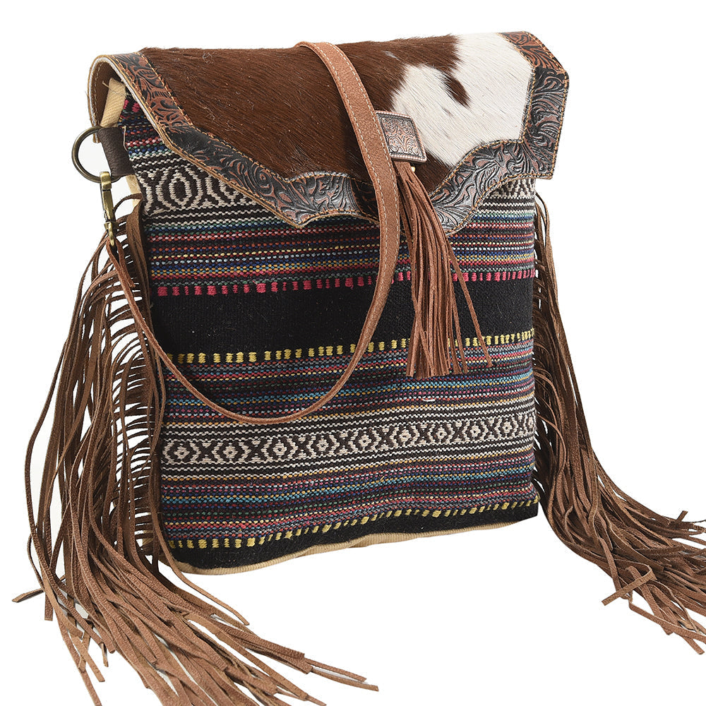 Ohlay Crossbody Upcycled Wool Upcycled Canvas Embossed Hair-On Genuine Leather