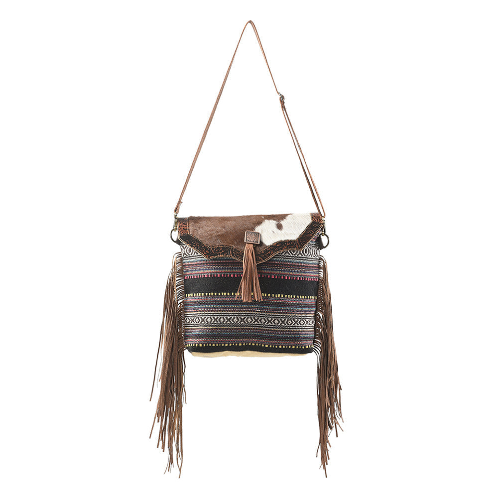 Ohlay Crossbody Upcycled Wool Upcycled Canvas Embossed Hair-On Genuine Leather
