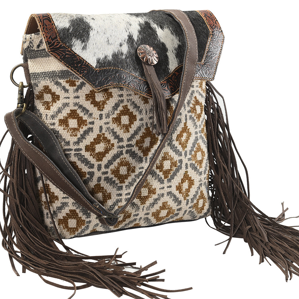 Ohlay Crossbody Upcycled Wool Upcycled Canvas Embossed Hair-On Genuine Leather