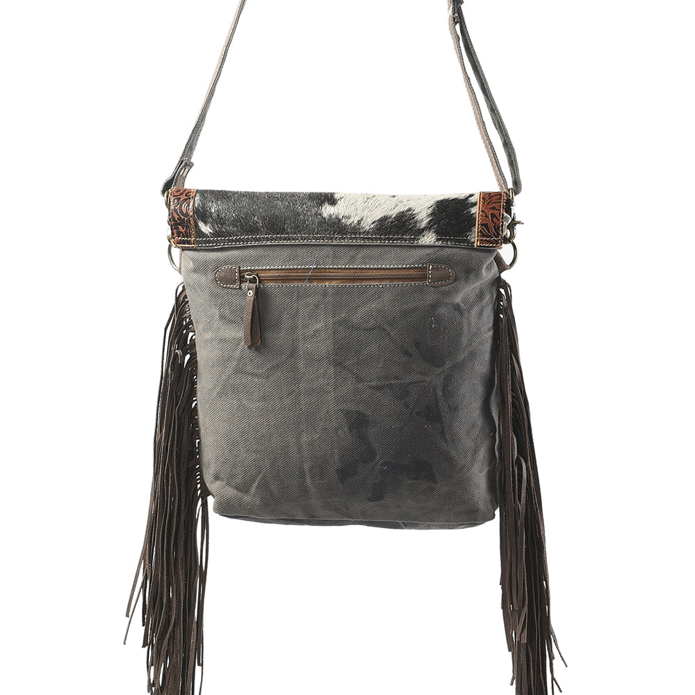 Ohlay Crossbody Upcycled Wool Upcycled Canvas Embossed Hair-On Genuine Leather