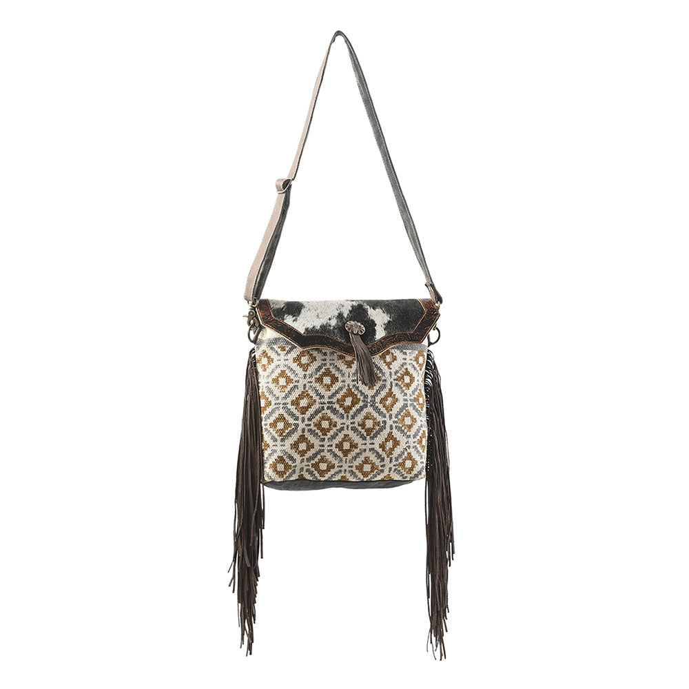 Ohlay Crossbody Upcycled Wool Upcycled Canvas Embossed Hair-On Genuine Leather