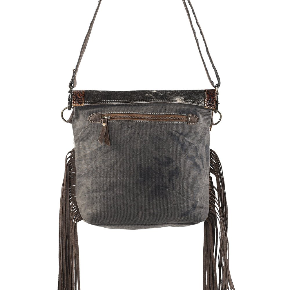 OHLAY Cross Body Upcycled Wool Canvas Embossed Hair-On Genuine Leather Women Bag Western Handbag Purse Womens Handbags