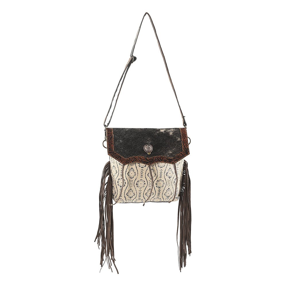 OHLAY Cross Body Upcycled Wool Canvas Embossed Hair-On Genuine Leather Women Bag Western Handbag Purse Womens Handbags