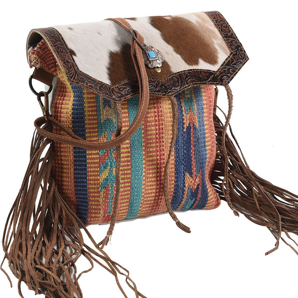 Ohlay Crossbody Upcycled Wool Upcycled Canvas Embossed Hair-On Genuine Leather