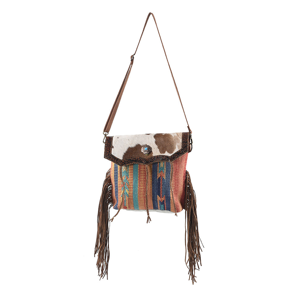 Ohlay Crossbody Upcycled Wool Upcycled Canvas Embossed Hair-On Genuine Leather
