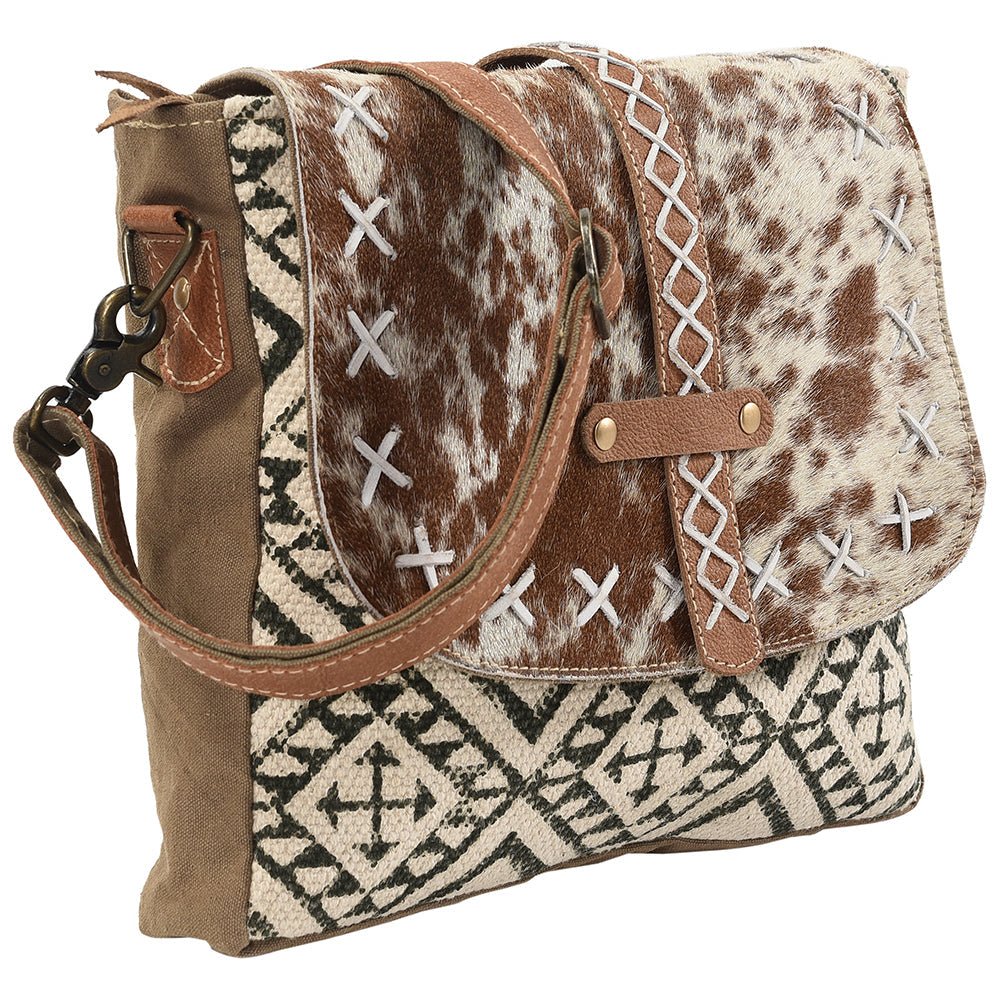 OHLAY Upcycled Wool Canvas Hair-On Leather Crossbody