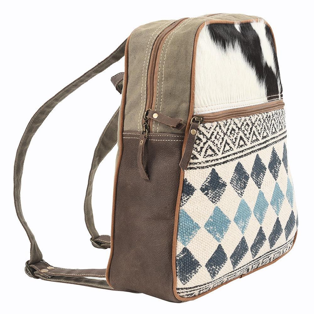 OHLAY Upcycled Canvas Hair-On Genuine Leather Backpack