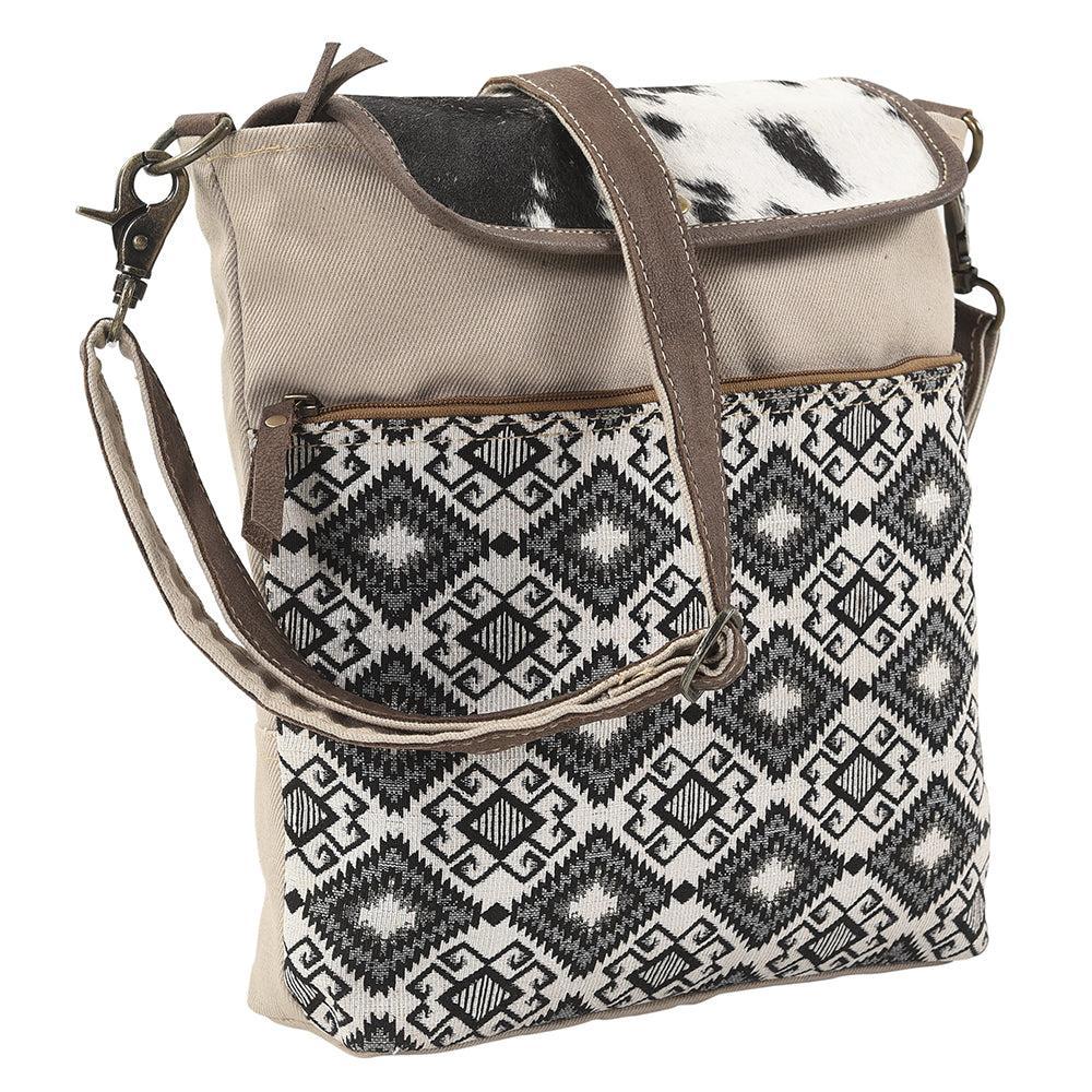 OHLAY Upcycled Canvas Hair-On Genuine Leather Crossbody Bag