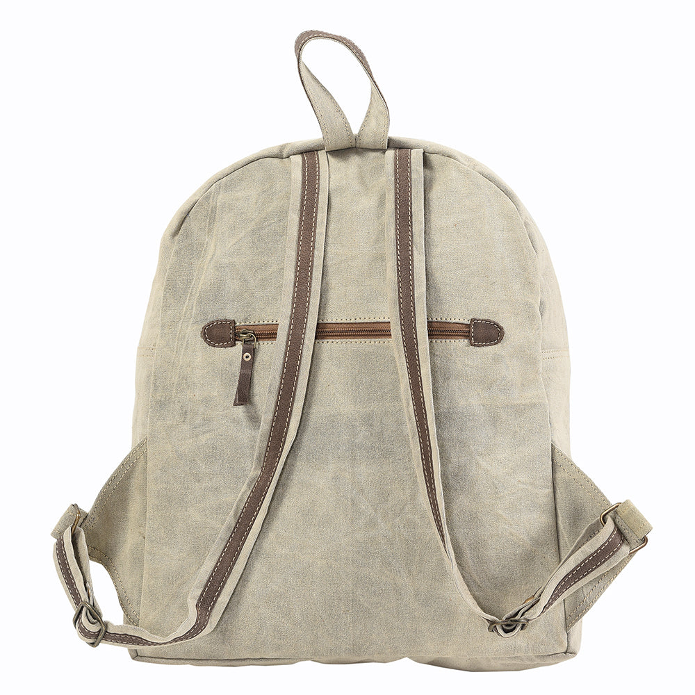 Ohlay Backpack Hand Tooled Upcycled Canvas Hair-On Genuine Leather