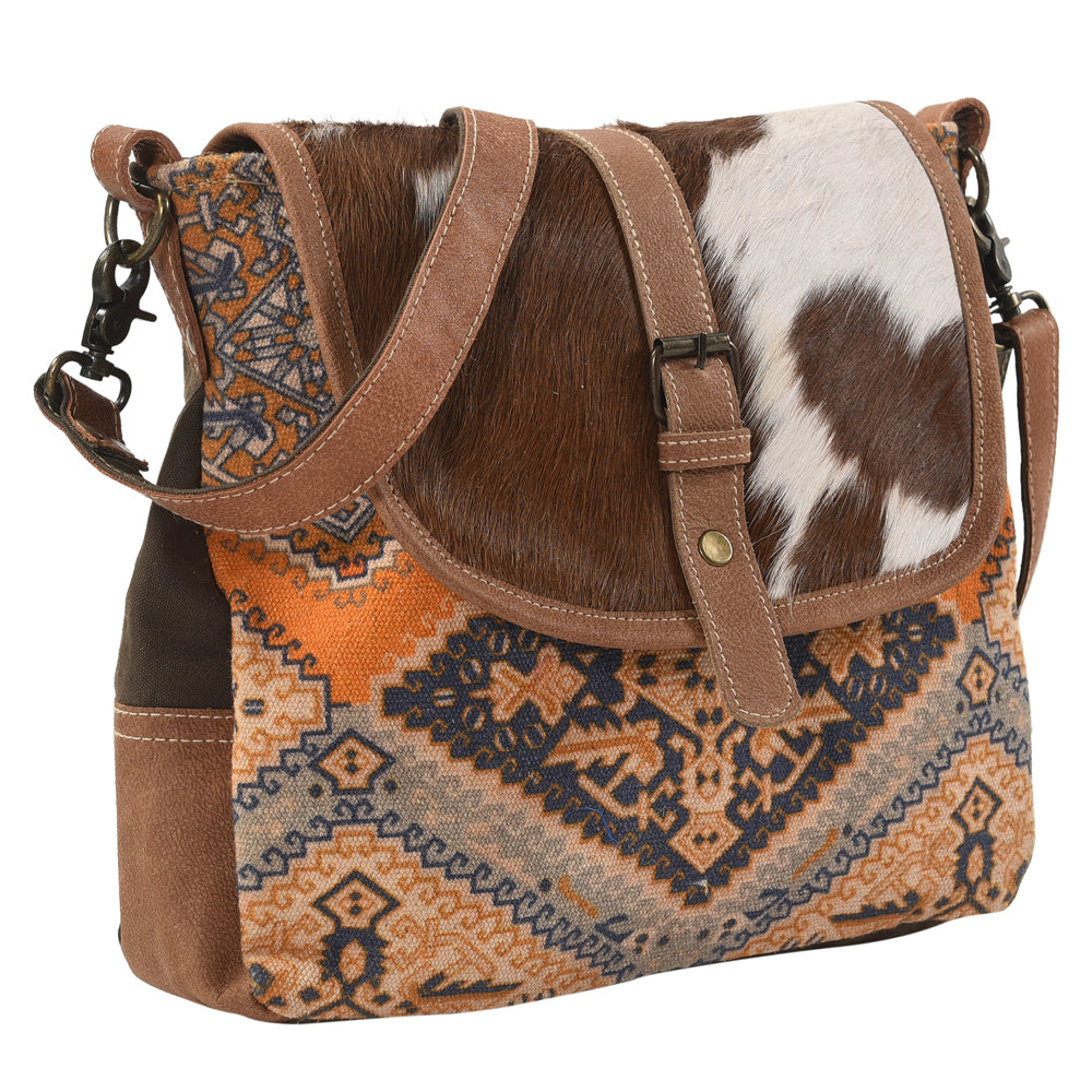 OHLAY Upcycled Canvas Genuine Leather Messenger Bag