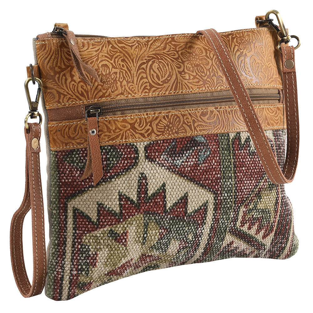 OHLAY Upcycled Canvas Genuine Leather Messenger Bag