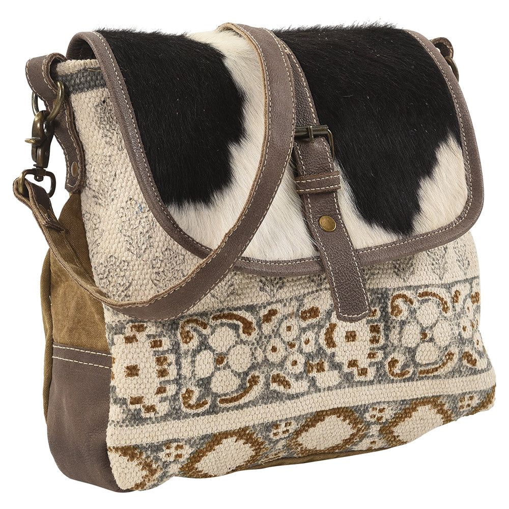 OHLAY Upcycled Wool Canvas Hair-On Genuine Leather Messenger Bag