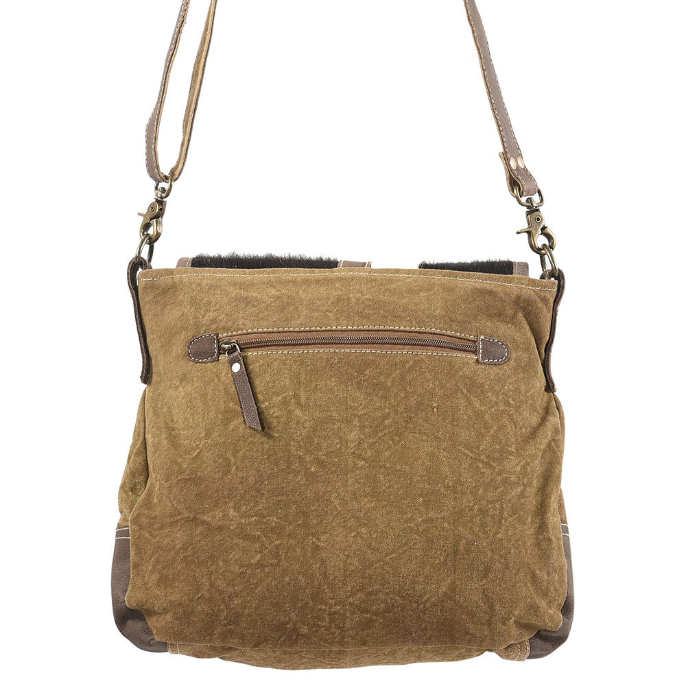 OHLAY Upcycled Wool Canvas Hair-On Genuine Leather Messenger Bag