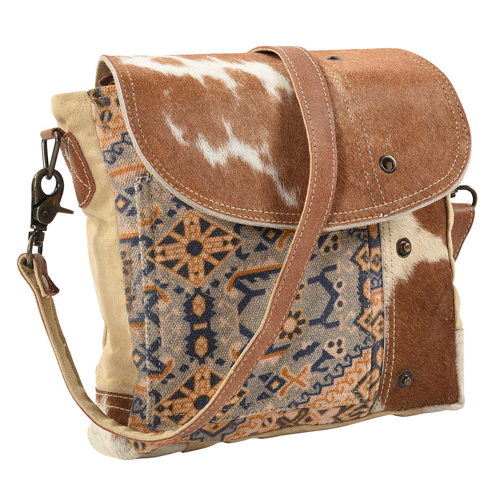 OHLAY Upcycled Wool Canvas Hair-On Genuine Leather Messenger Bag