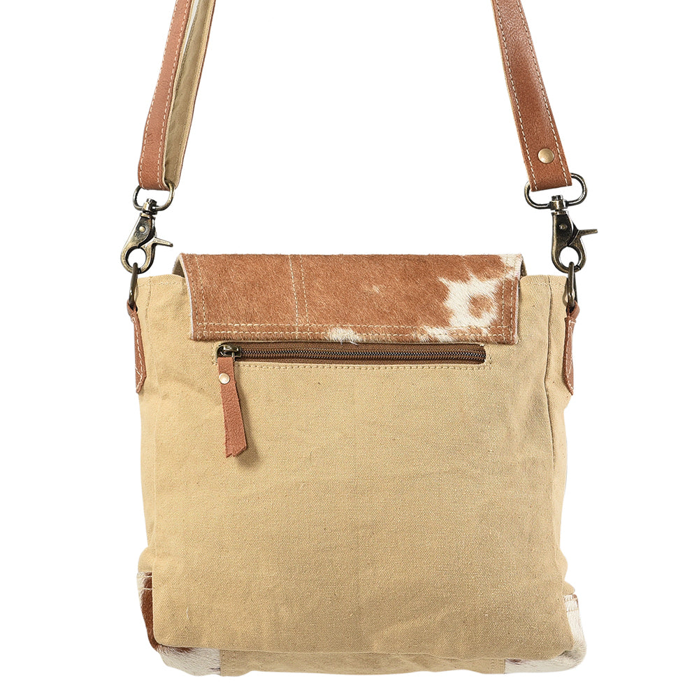 OHLAY Upcycled Wool Canvas Hair-On Genuine Leather Messenger Bag