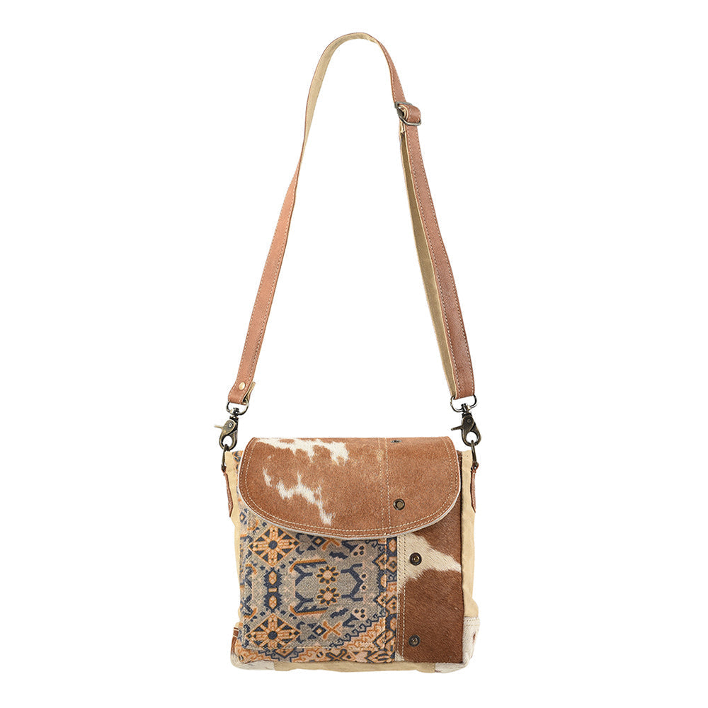 OHLAY Upcycled Wool Canvas Hair-On Genuine Leather Messenger Bag