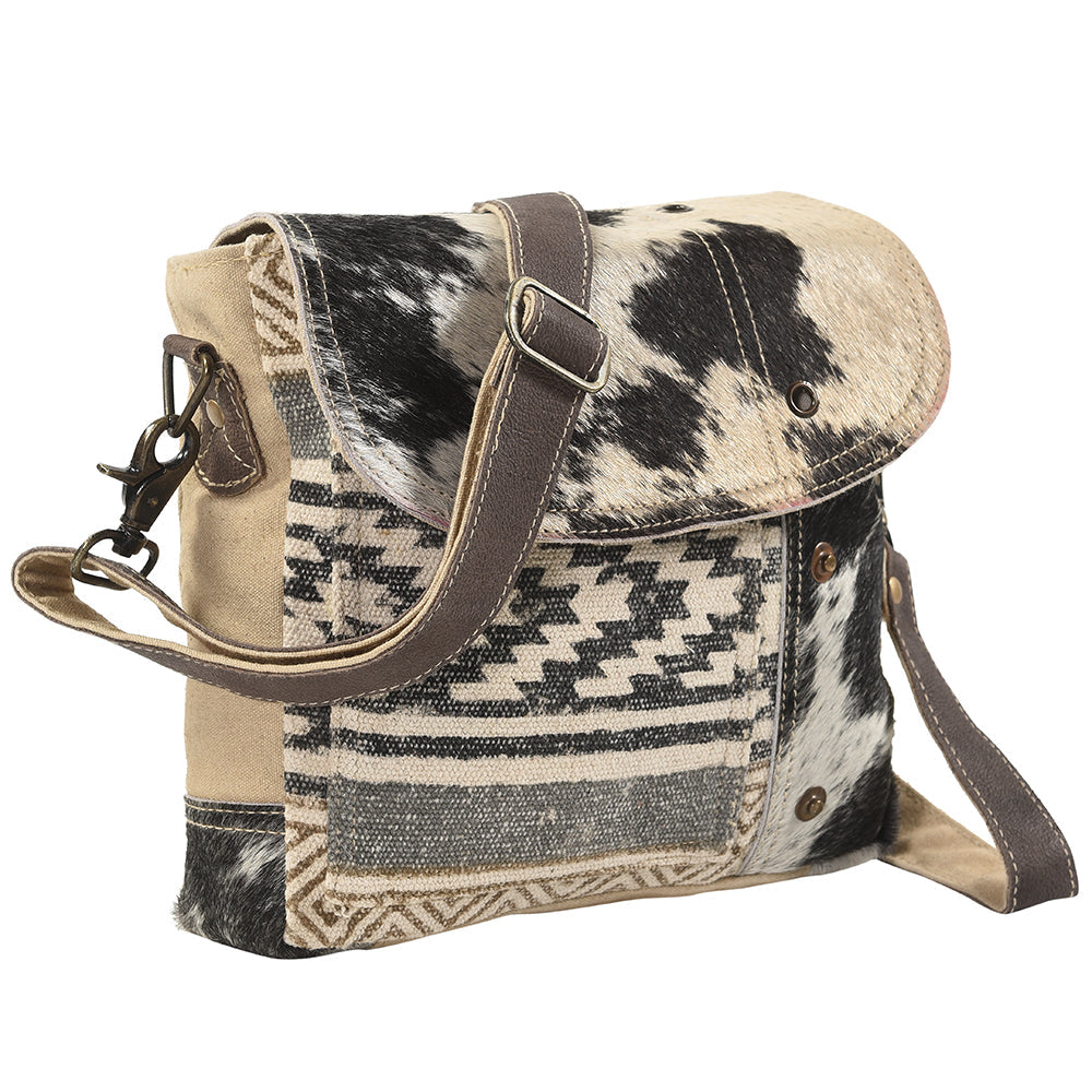 OHLAY Upcycled Wool Canvas Hair-On Genuine Leather Messenger Bag