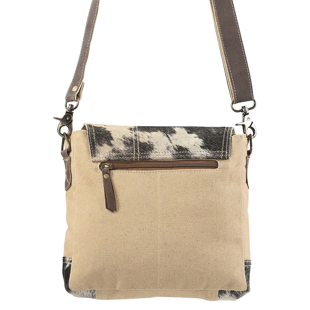 OHLAY Upcycled Wool Canvas Hair-On Genuine Leather Messenger Bag