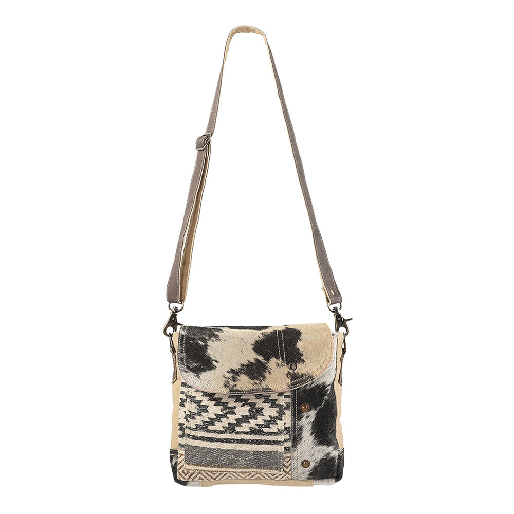 OHLAY Upcycled Wool Canvas Hair-On Genuine Leather Messenger Bag