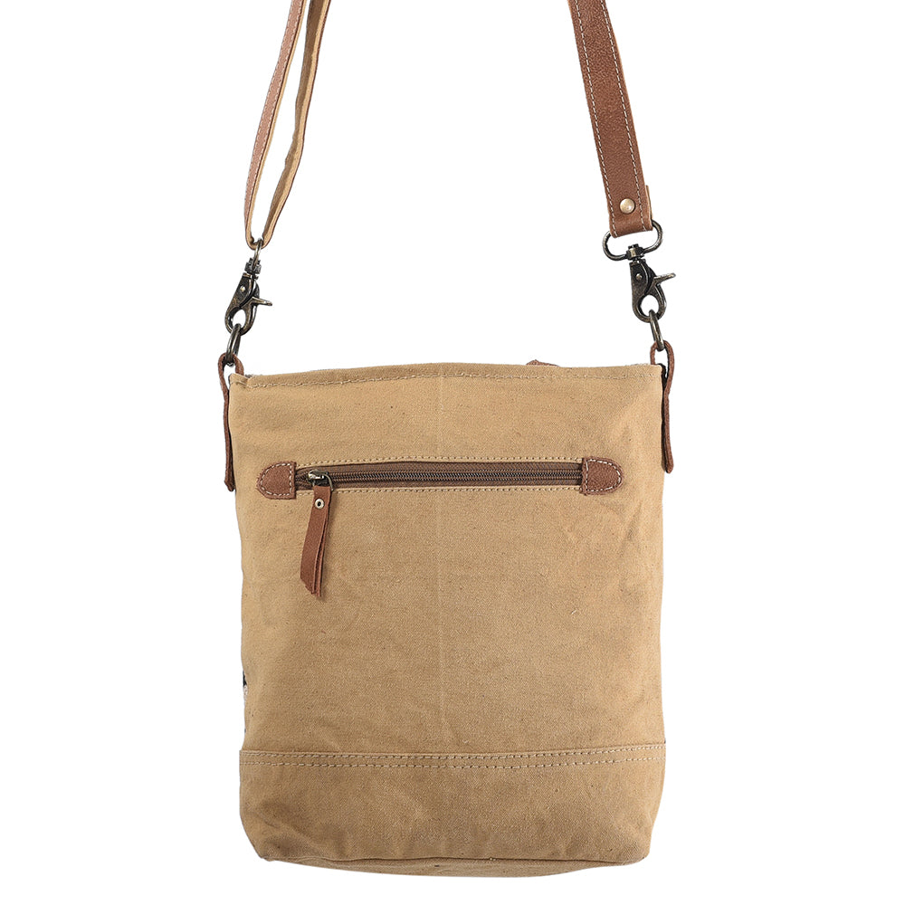 OHLAY Upcycled Wool Canvas Hair-On Genuine Leather Messenger Bag