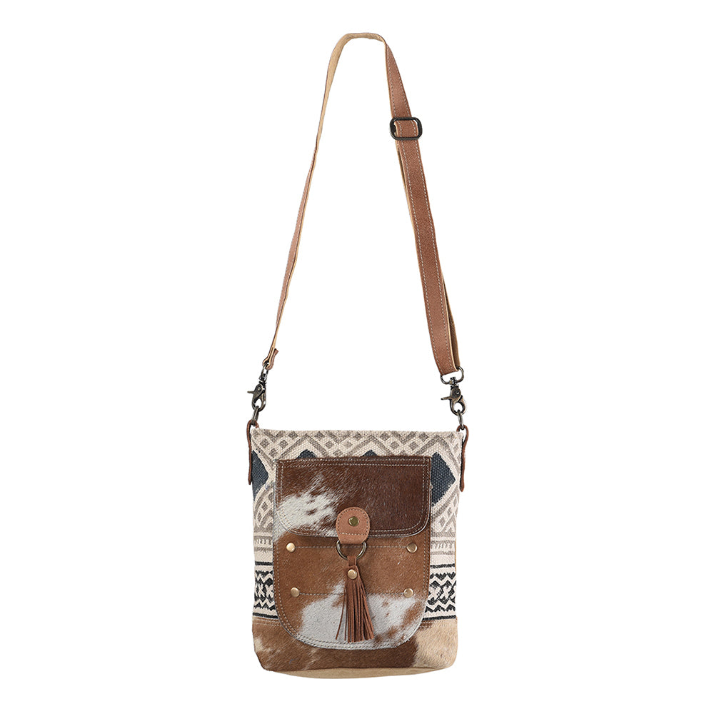 OHLAY Upcycled Wool Canvas Hair-On Genuine Leather Messenger Bag