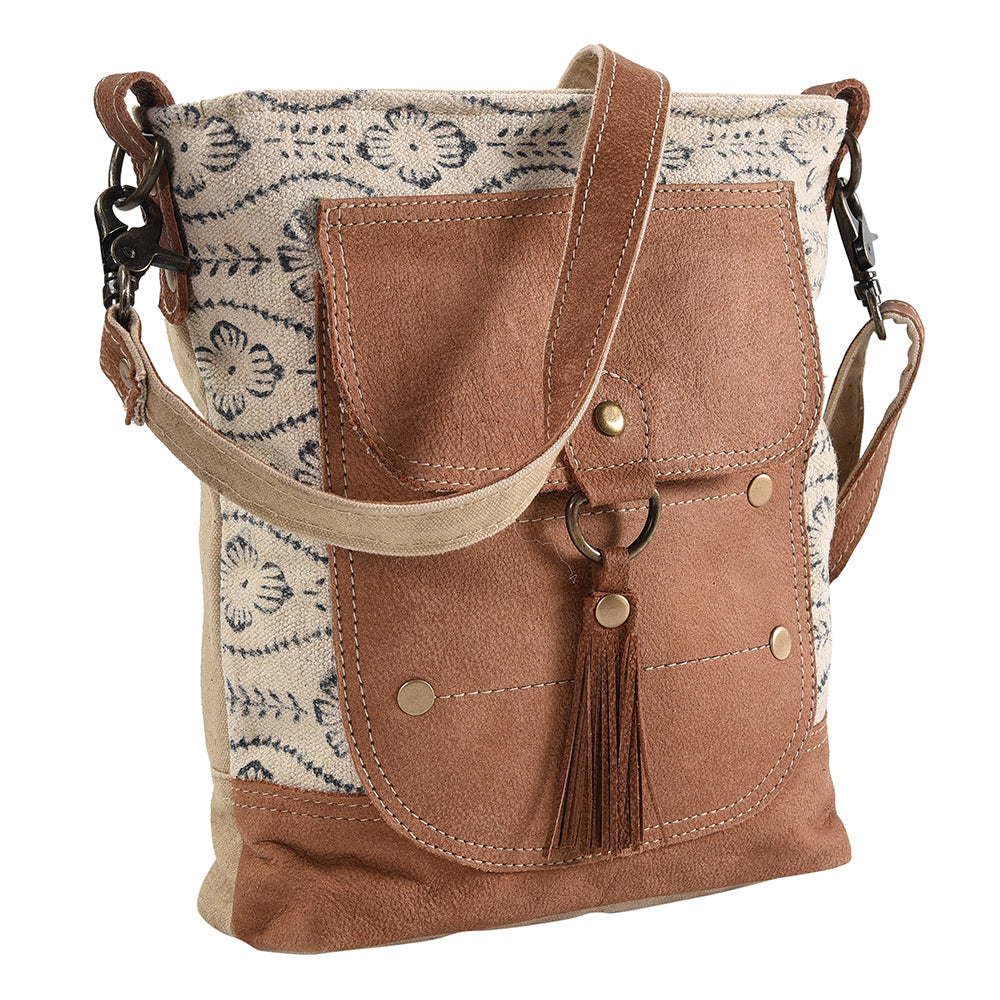 OHLAY Upcycled Canvas Genuine Leather Messenger Bag