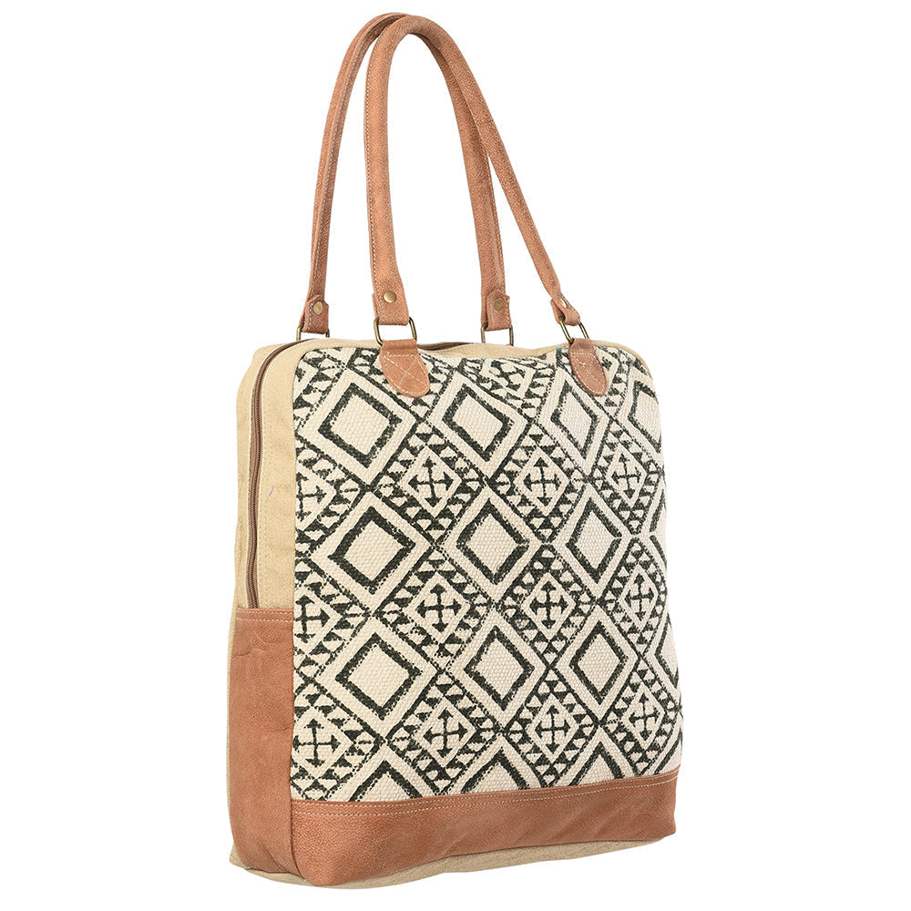 OHLAY Upcycled Wool Canvas Genuine Leather Tote