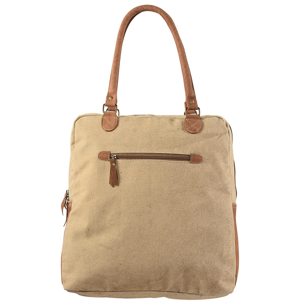 OHLAY Upcycled Wool Canvas Genuine Leather Tote