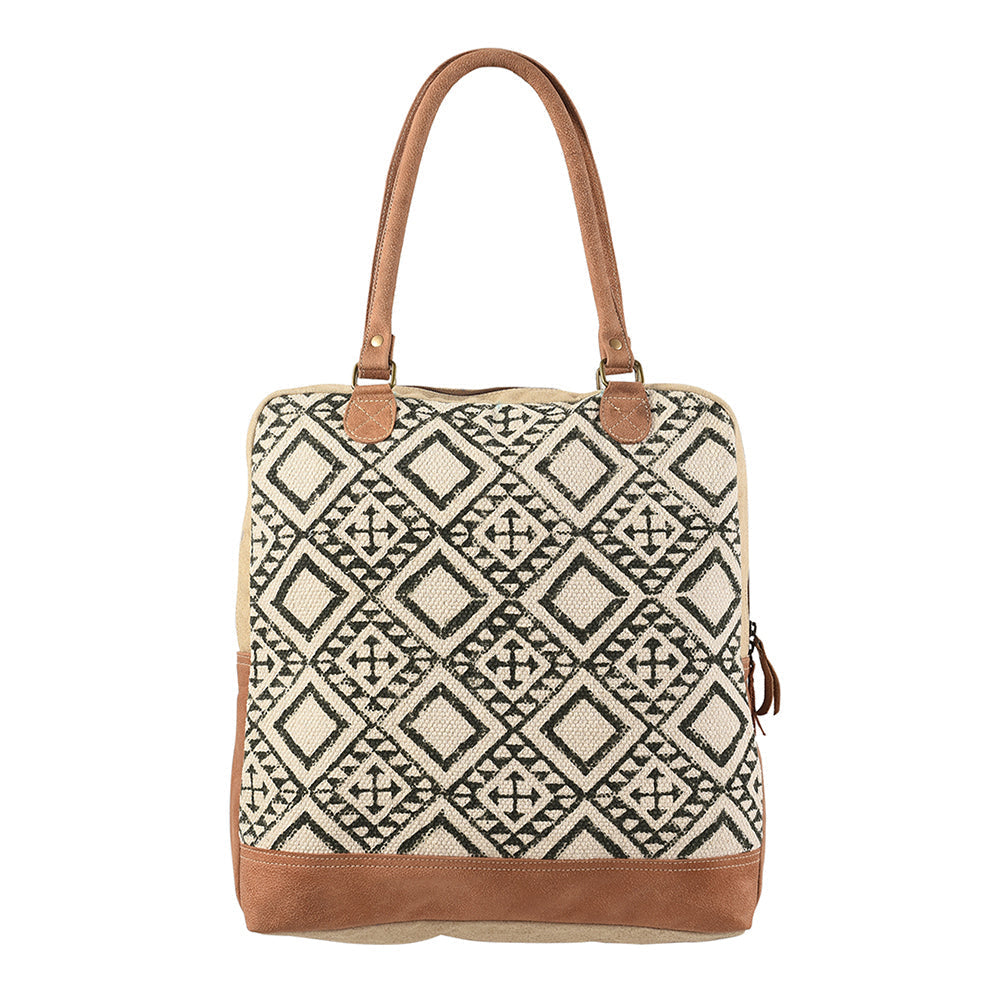 OHLAY Upcycled Wool Canvas Genuine Leather Tote