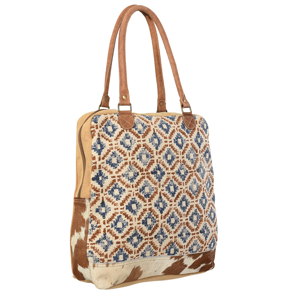 OHLAY Upcycled Wool Canvas Hair-On Genuine Leather Tote