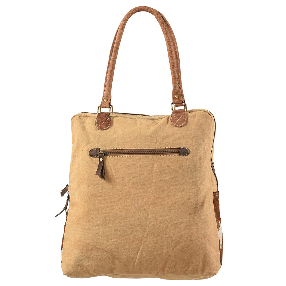 OHLAY Upcycled Wool Canvas Hair-On Genuine Leather Tote