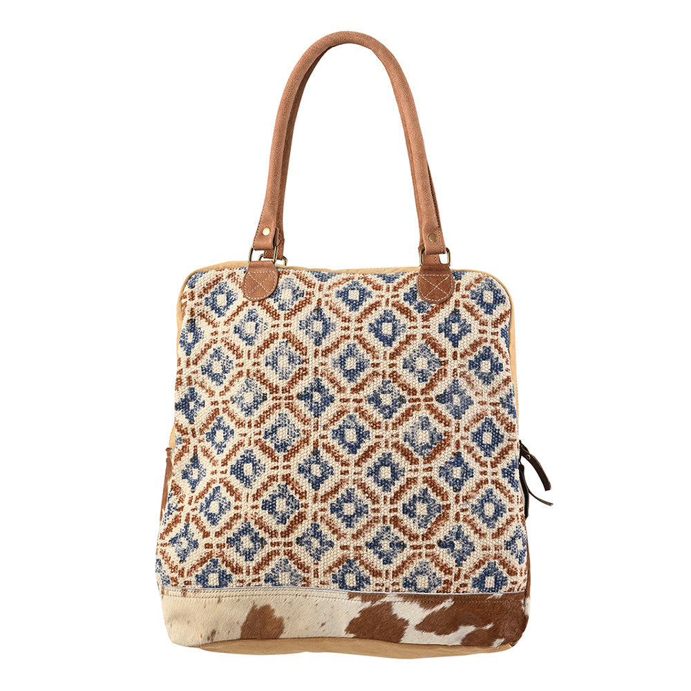 OHLAY Upcycled Wool Canvas Hair-On Genuine Leather Tote