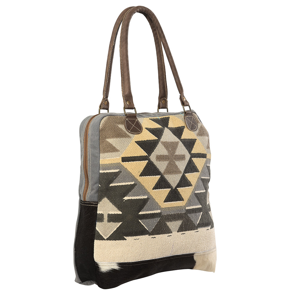 OHLAY Upcycled Wool Canvas Hair-On Genuine Leather Tote
