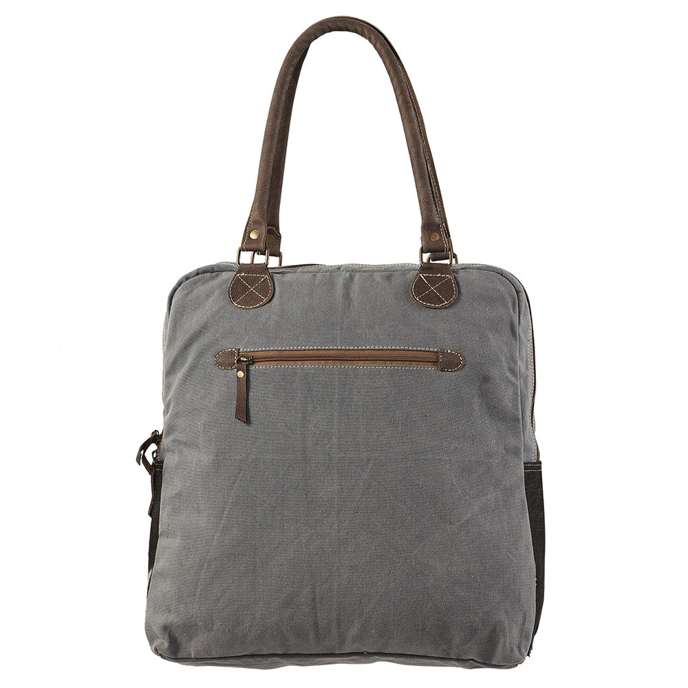 OHLAY Upcycled Wool Canvas Hair-On Genuine Leather Tote