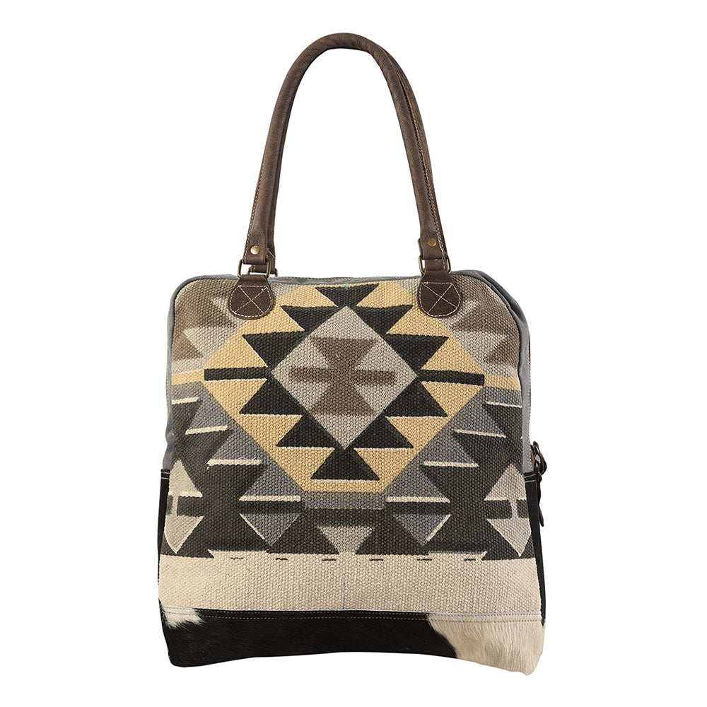OHLAY Upcycled Wool Canvas Hair-On Genuine Leather Tote