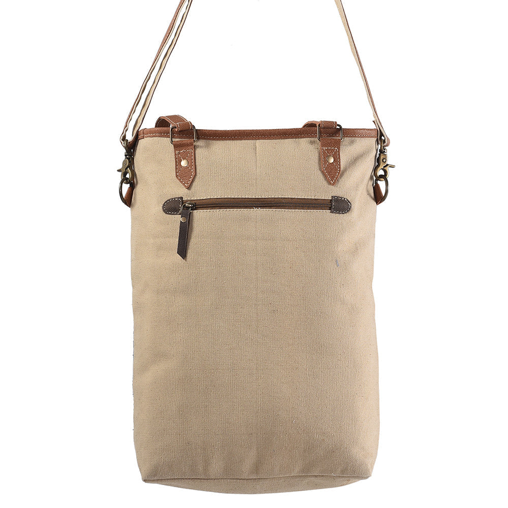 OHLAY Hand-Tooled Upcycled Wool Canvas Hair-On Genuine Leather Tote