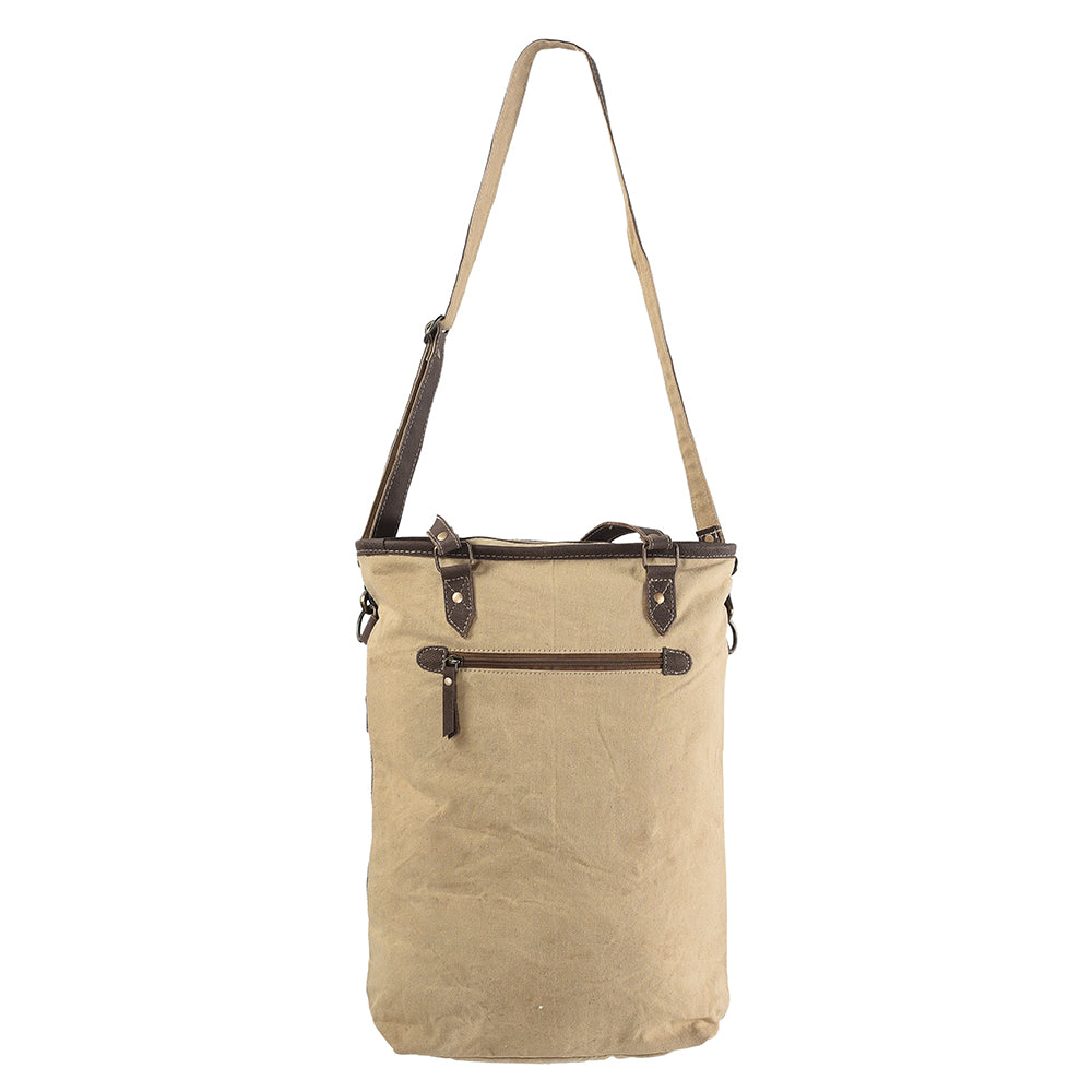 OHLAY Hand-Tooled Upcycled Wool Canvas Hair-On Genuine Leather Tote