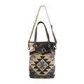 OHLAY Hand-Tooled Upcycled Wool Canvas Hair-On Genuine Leather Tote